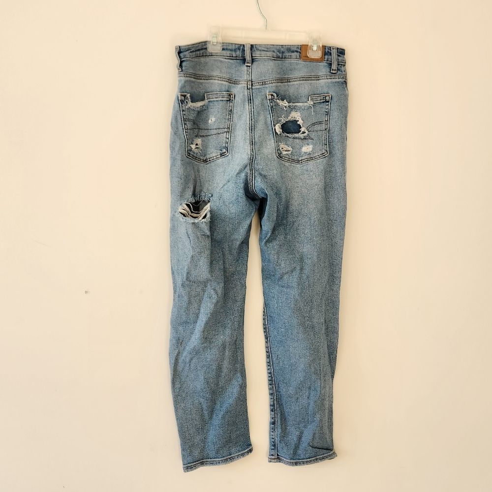 American Eagle Mom Jeans Distressed Ripped Straight Leg Jeans 8 - Picture 2 of 8